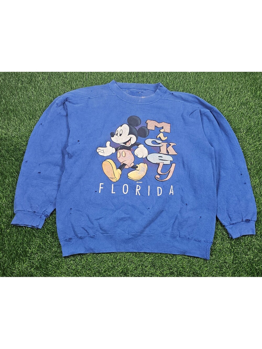 Thrashed Vintage Mickey Mouse Florida Blue Sweatshirt Oversized Medium